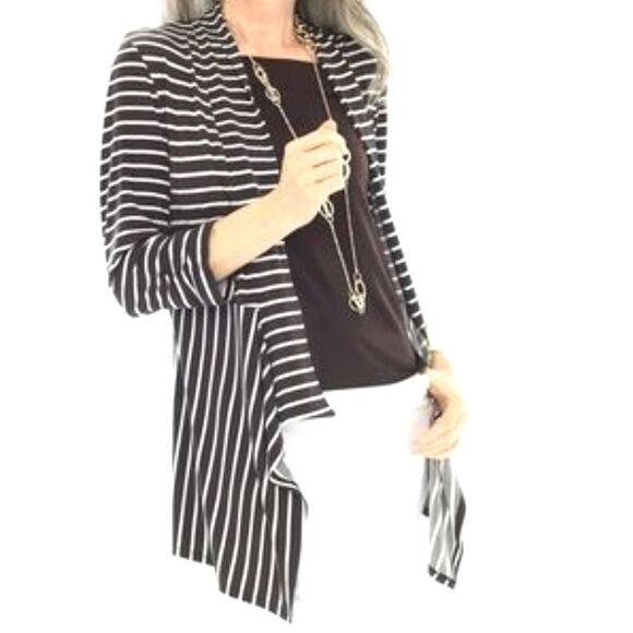 Chico's Striped Polyester Cardigan Women's sz 1 Drape Comfy! Stylish! Soft - Picture 1 of 10